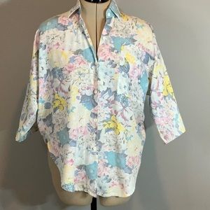 Vintage 80s lightweight cotton blouse, raglan sleeve, oversized size S